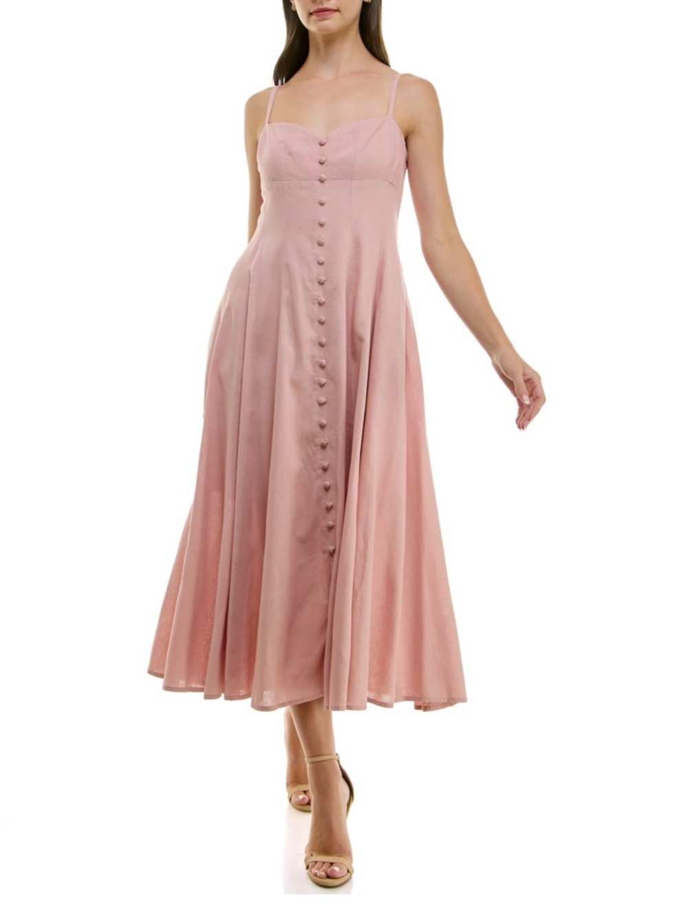 Taylor Dusty Rose Spaghetti-Strap Midi Dress